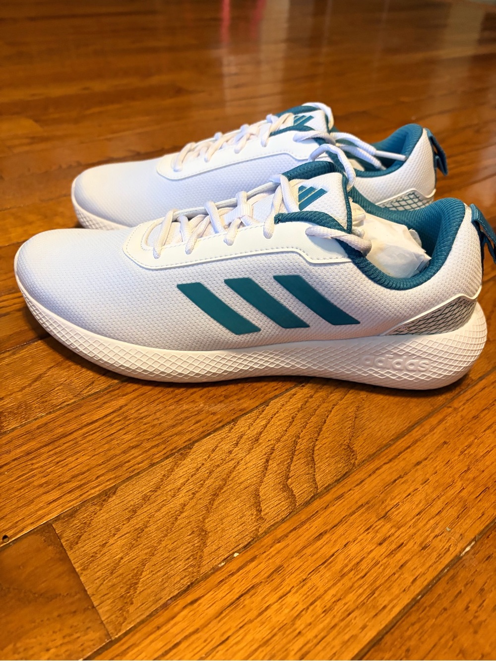 adidas Mens 6.5 women’s 7.5  White and Teal Athletic Sneakers